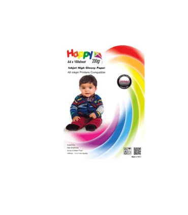 محصولات جانبی/کاغذ فتوگلاسه 200گرم 100برگ A4 Happy