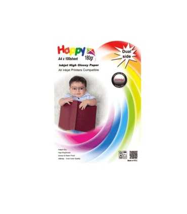 محصولات جانبی/کاغذ فتوگلاسه دوطرفه 180گرم 100برگ A4 Happy